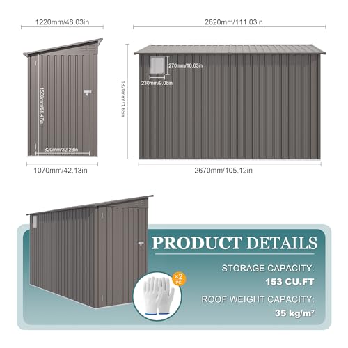 4 * 9.2 FT Outdoor Storage Shed (4x9.2FT)