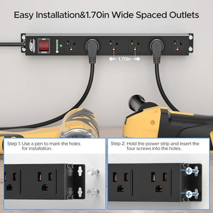 2Pack 6 Outlet Heavy Duty Power Strip with Switch 15A (Black-6 Outlet-6 FT / 2PK)