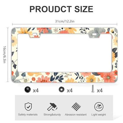 Colorful Floral Flowers License Plate Frames (Colorful Floral Flowers)
