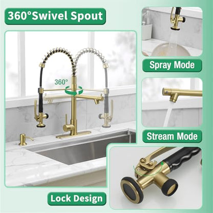 Commercial Kitchen Sink Faucet with Pull Down Sprayer Brushed Gold (Gold Brushed)