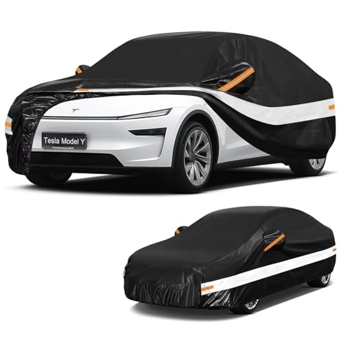 10 Layers Car Cover with Charger Port Custom Fit for Tesla Model Y (Black Gray / Custom Fit for Tesla Model Y)