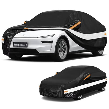 10 Layers Car Cover with Charger Port Custom Fit for Tesla Model Y (Black Gray / Custom Fit for Tesla Model Y)