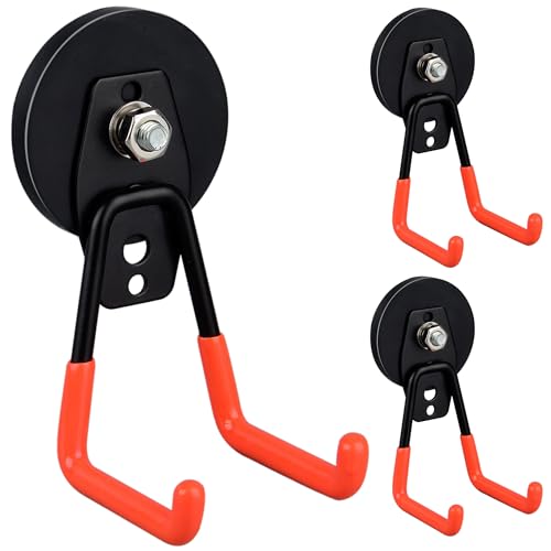Heavy Duty Large Garage Magnet Hooks (2.59INCH 3PACK Orange Medium Hooks)