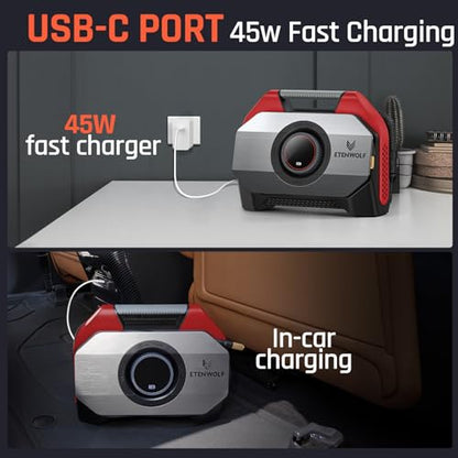 VORTEX S6 Tire Inflator Portable Air Compressor (Red / 19200 Mah)
