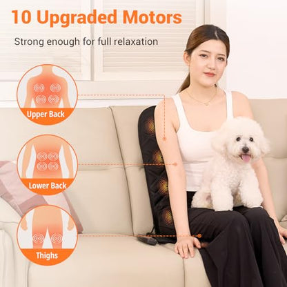 10 Vibrating Massage Nodes Back Massager Chair Pad for Pain Relief (Black-10vibration Motor)