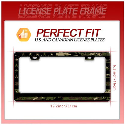 Camo American Flag License Plate Frame Stainless Steel US License Holder (Camo and American Flag)