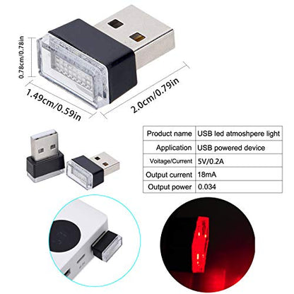 Red Universal Mini USB LED Car Interior Ambient 2 Pcs (Red)