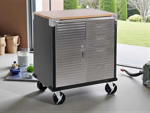 Heavy Duty Rolling Storage Cabinet with Wheels and Drawers (1 Door, 4 Drawer (28" W x 25" D x 34.5" H) / Graphite)