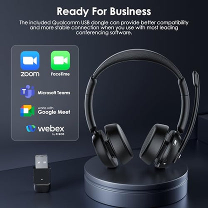 Upgrade ANC & ENC Wireless Headset with Mic for Work (Black)