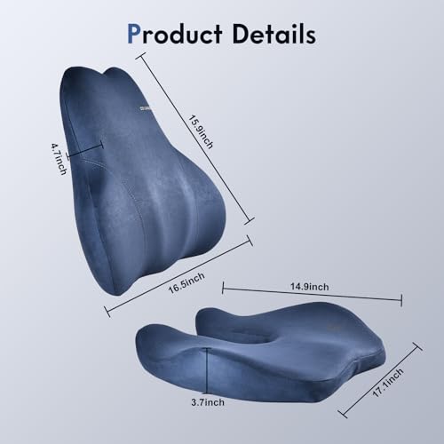 Memory Foam Car Seat Cushion and Lumbar Support Pillow for Car (Blue / 2 Pieces)