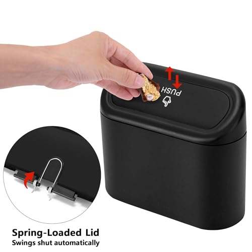 2 Pack Mini Car Trash Can with Lid (Black)