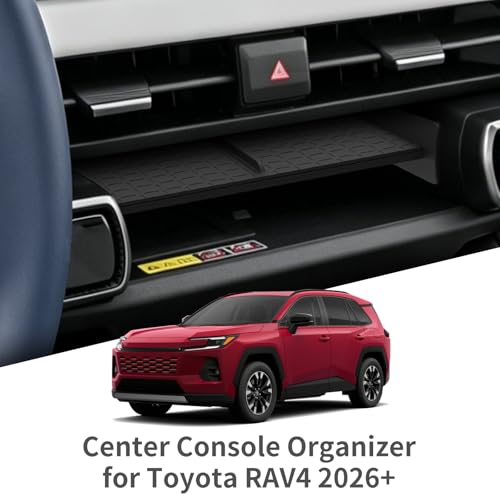 Center Console Organizer for Toyota RAV4 2026 Central Control Storage Box Insert Tray ABS and PVC Interior Auto Accessories Black 2PCS (26RAV4 Center Box)