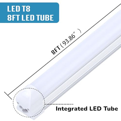 12-Pack), 8FT LED Shop Light Fixture, Super Bright 100W 6000K Cold White 15000LM, 8 Foot Led Lights, Flat 2 Rows Flat Shape 96" LED Shop Lights,Linkable T8 LED Tube Lights for Garage Warehouse (8FT 12PCS Frosted Cover)