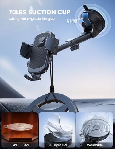 Car Phone Holder Dashboard Vent Windshield 70 LBS Suction 3 (Black)