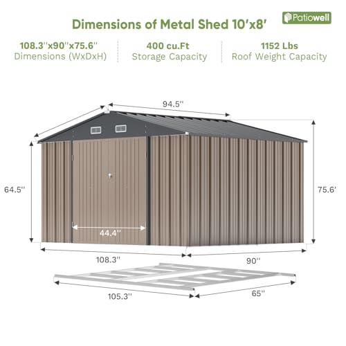 10x8 FT Outdoor Storage Shed with Floor Frame (Gray / 10x8 FT)