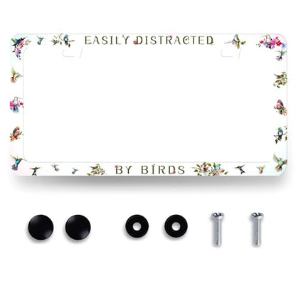 Easily Distracted By Birds License Plate Frame Funny License Plate Holder (Funny Easily Distracted By Birds)