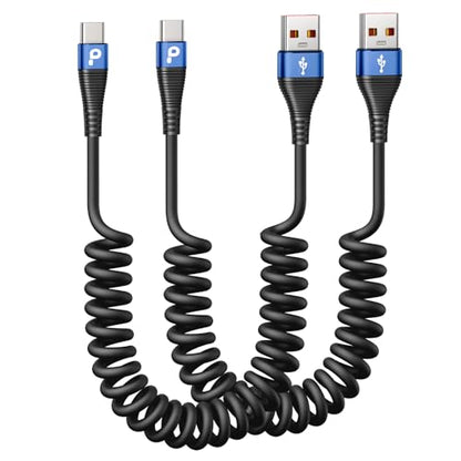 USB C Cable 3ft 2Pack Coiled USB A to USB C Charge Cord for Car (3FT / USB A to USB C / Blue)