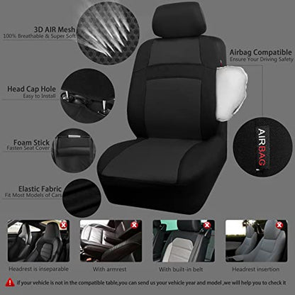 3D Air Mesh Car Seat Covers Full Sets w (Black black)