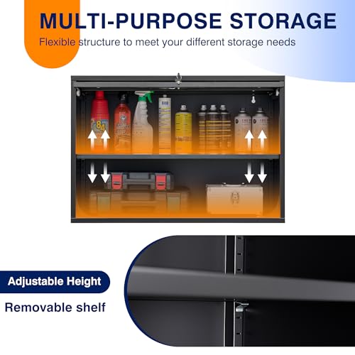 Metal Garage Wall Cabinet with Doors and Shelves (16"D x 32"W x 22"H / Black)
