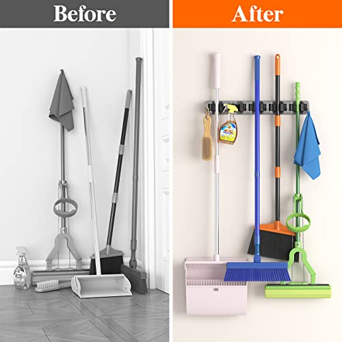 Mop and Broom Holder Organizer Wall Hanging Mount (Gray)