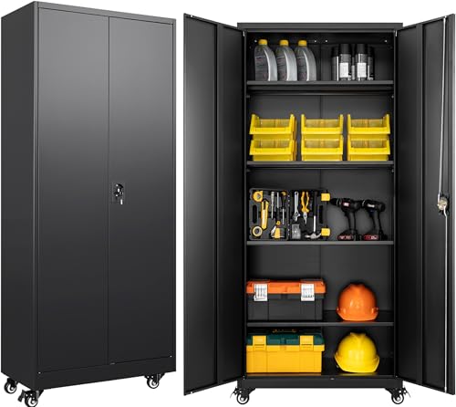 Metal Storage Cabinet with Wheels (75"H x 31.5"W x 16"D / Black)