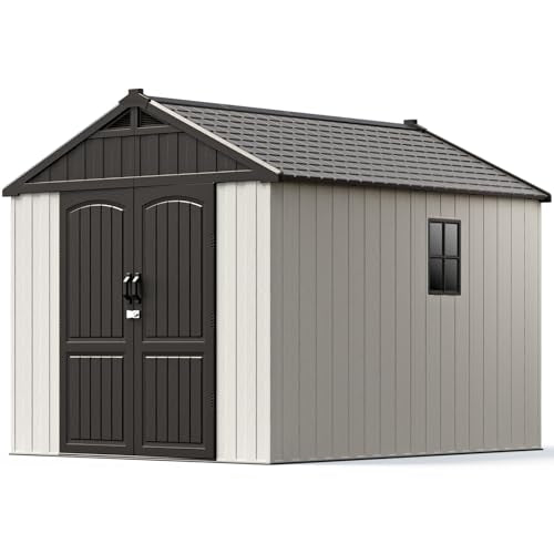 8x10 FT Resin Outdoor Storage Shed with Floor (Beige / 8 X 10 FT)