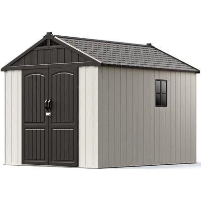 8x10 FT Resin Outdoor Storage Shed with Floor (Beige / 8 X 10 FT)
