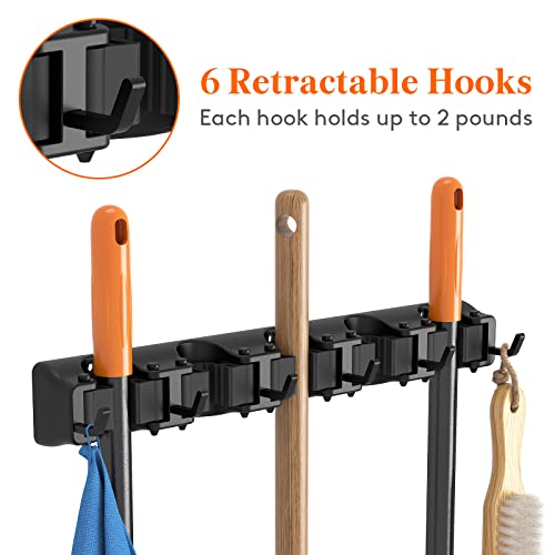 Mop and Broom Holder Organizer Wall Hanging Mount (Black)