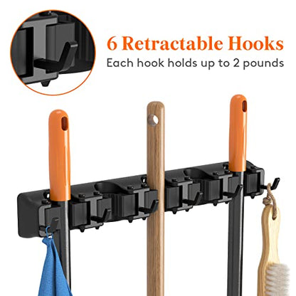Mop and Broom Holder Organizer Wall Hanging Mount (Black)
