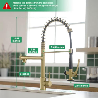 Commercial Brushed Gold Kitchen Faucet with Pull Down Sprayer (Brushed Gold)