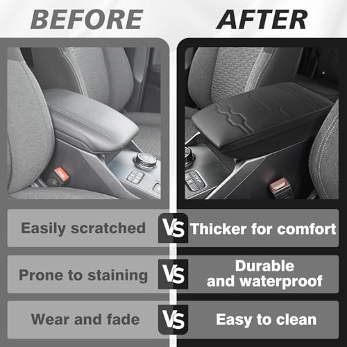 Armrest Cover for Ford Ranger 2024 (8) 24+ |Ranger| Black/Black Stitching, +Thick)