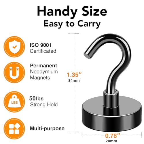 Magnetic Hooks 50LB+ Heavy Duty Magnet Hook for Cruise Cabins (Black / 4Pack-50LB)
