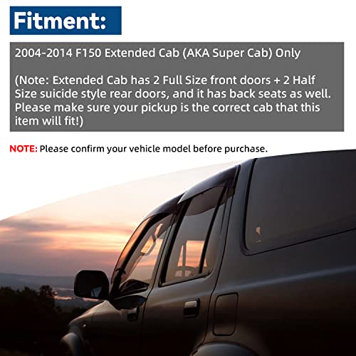 4pcs Window Visors Rain Guards for 2004 (for 2004-2014 Ford F150 Extended Cab)