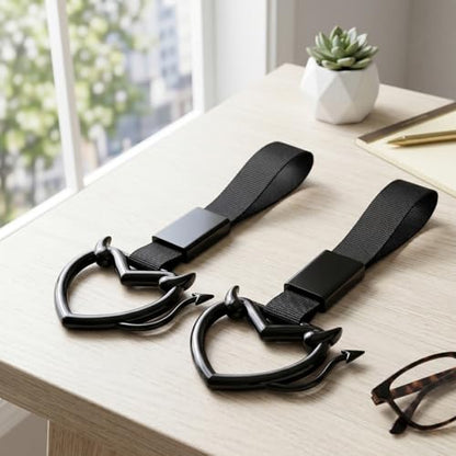 2 Pcs Devil Heart Shaped Car Handle Strap (Black-Tail)