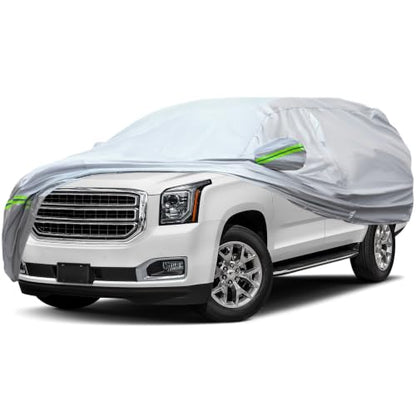 6 Layers Premium SUV Car Cover Waterproof All Weather Weatherproof UV Sun Protection Snow Dust Storm Resistant Outdoor Exterior Custom Form (Silver Car Cover / K11 - SUV -（Fits size 214"-232"）)