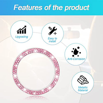 2PCS Zinc Alloy Rhinestone Engine Start Button Rings (Pink)