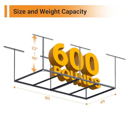 4x8ft Overhead Ceiling Garage Storage Rack (Black)