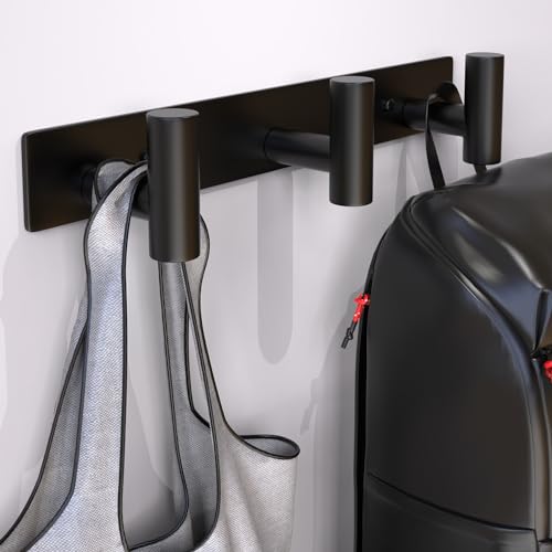 Coat Rack Wall Mounted ("T" Shape 3 Hooks - 2 Pack / Black)