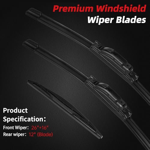 Premium Windshield Wiper Blades (26"+16"+12"（Hook）)