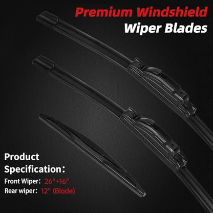 Premium Windshield Wiper Blades (26"+16"+12"（Hook）)