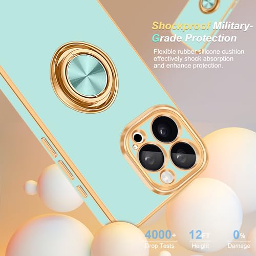 for iPhone 15 Pro Case 360° Rotatable Ring Holder Kickstand Shiny (For iPhone 15 Pro(6.1 inch,2023) / Mint Green)