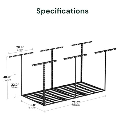 3x6 Garage Storage Overhead Rack Organization (Hammertone Black / 3*6 FT - 2 Pcs)