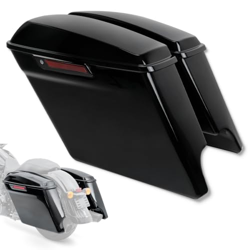 Motorcycle 5" Stretched Saddlebags Fit For Harley Touring 2014 (5" Stretched-Vivid Black W/ Black Latches)