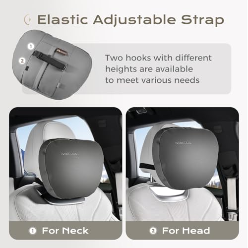 Leather Car Headrest Pillow Car Neck Pillow with Adjustable Strap (Gray / 1 Piece)