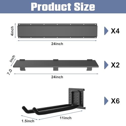 Wall Mounted Garden Tool Rack (24 inch railx4 / Black)