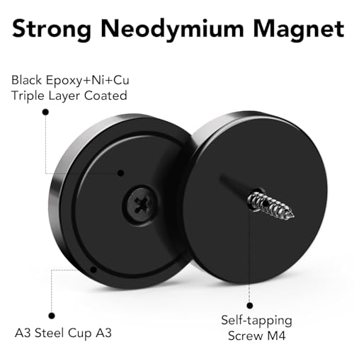Strong Magnets Heavy Duty Screw On Neodymium 20LBS Magnet 6 Pack (Black / 0.63in)