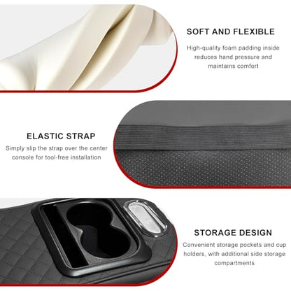 Car Center Console Armrest Pillow (Embroidered, Black)