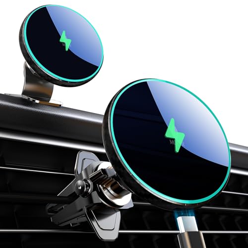 for Magsafe Car Mount Charger 15W LED RGB Car Phone Holder for Dash Vent (Carbon Fiber)