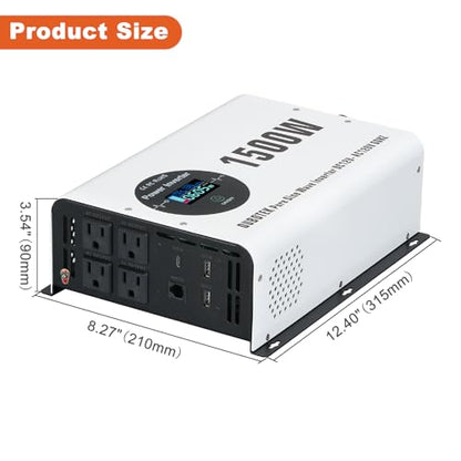 1500W Pure Sine Wave Power Inverter 12V to 120V AC (1500W-Wireless / 12V)