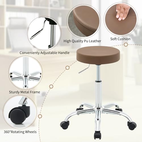 Salon Rolling Chair (Coffee Brown / No Back & Footrest)